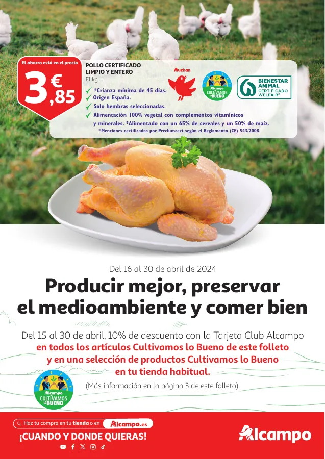 Número de página 1 del folleto promocional de la tienda Alcampo - Producir mejor, preservar el medioambiente y comer bien - fecha de vigencia: desde16.04 bis 30.04