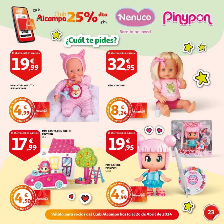 Número de página 23 del folleto promocional de la tienda Alcampo - Día del Niño Celébralo cada día - fecha de vigencia: desde15.04 bis 26.04