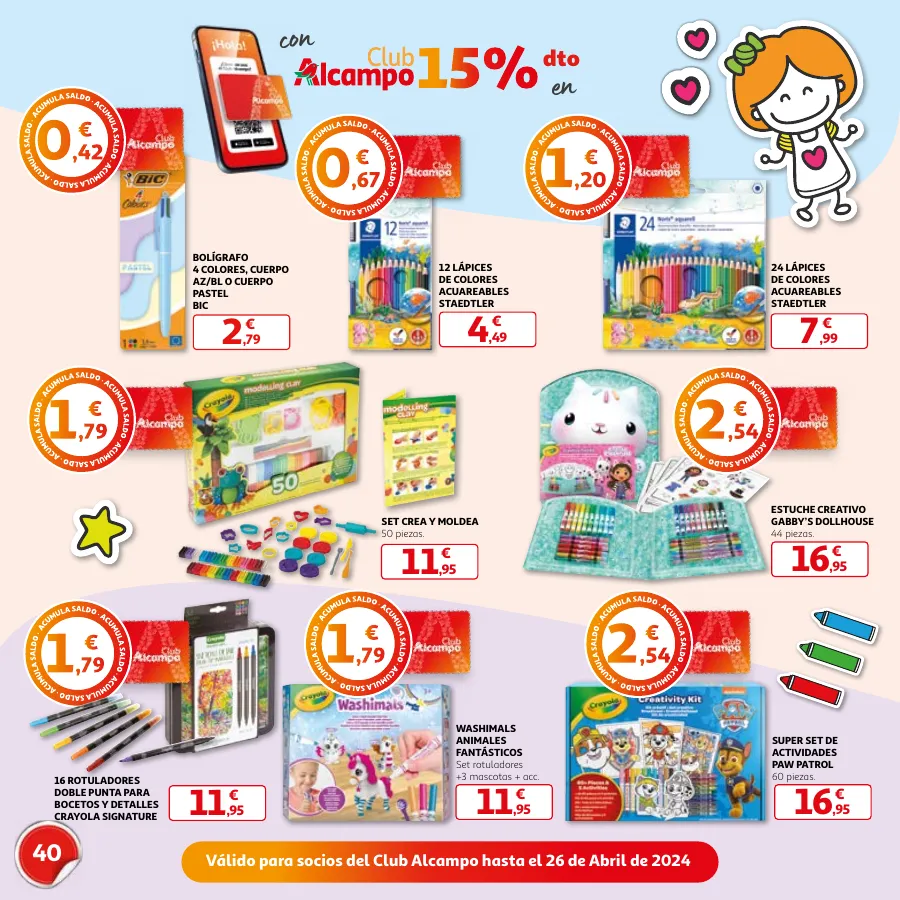 Número de página 40 del folleto promocional de la tienda Alcampo - Día del Niño Celébralo cada día - fecha de vigencia: desde15.04 bis 26.04