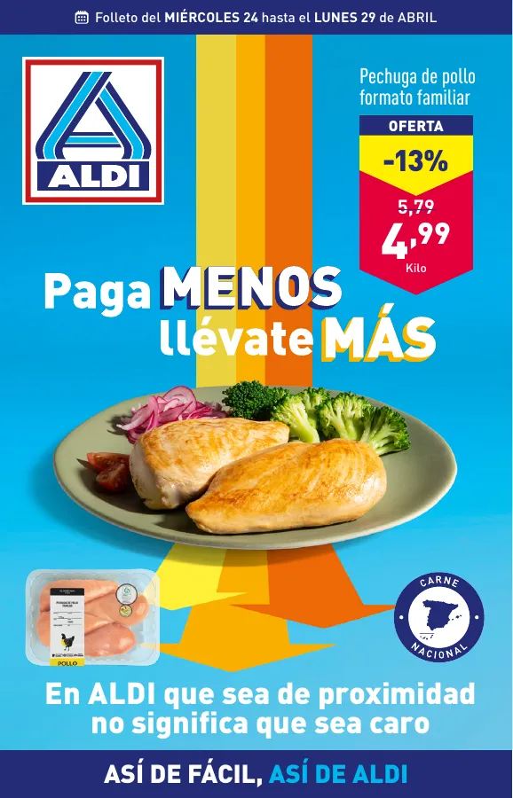 Número de página 1 del folleto promocional de la tienda Aldi - Paga Menos llevate Mas - fecha de vigencia: desde24.04 bis 29.04