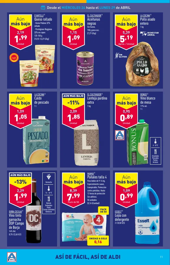 Número de página 11 del folleto promocional de la tienda Aldi - Paga Menos llevate Mas - fecha de vigencia: desde24.04 bis 29.04