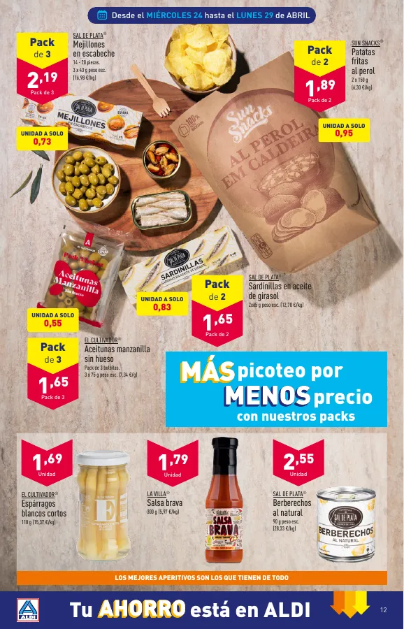 Número de página 12 del folleto promocional de la tienda Aldi - Paga Menos llevate Mas - fecha de vigencia: desde24.04 bis 29.04