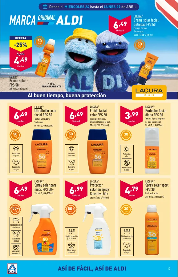 Número de página 13 del folleto promocional de la tienda Aldi - Paga Menos llevate Mas - fecha de vigencia: desde24.04 bis 29.04