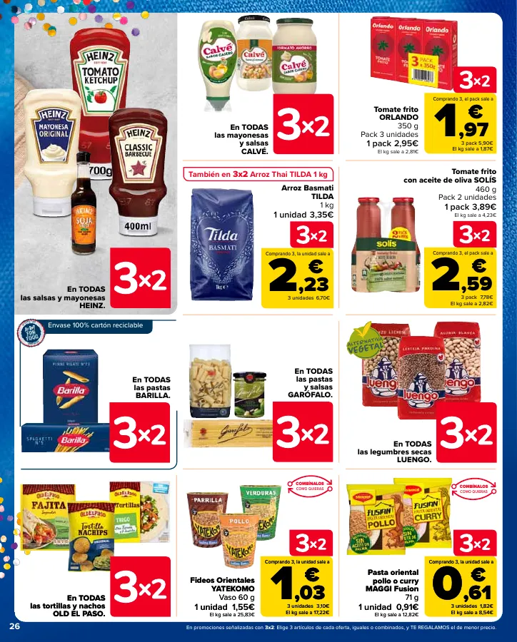 Número de página 26 del folleto promocional de la tienda Carrefour - 3x2 (Alimentación, Drogueria, Perfumeria y comida de animales)+CHOLLOS - fecha de vigencia: desde25.04 bis 09.05