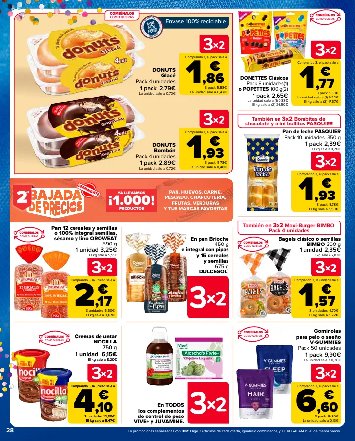 Número de página 28 del folleto promocional de la tienda Carrefour - 3x2 (Alimentación, Drogueria, Perfumeria y comida de animales)+CHOLLOS - fecha de vigencia: desde25.04 bis 09.05