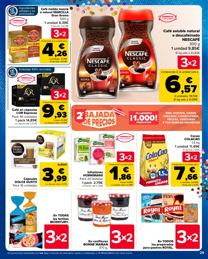 Número de página 29 del folleto promocional de la tienda Carrefour - 3x2 (Alimentación, Drogueria, Perfumeria y comida de animales)+CHOLLOS - fecha de vigencia: desde25.04 bis 09.05