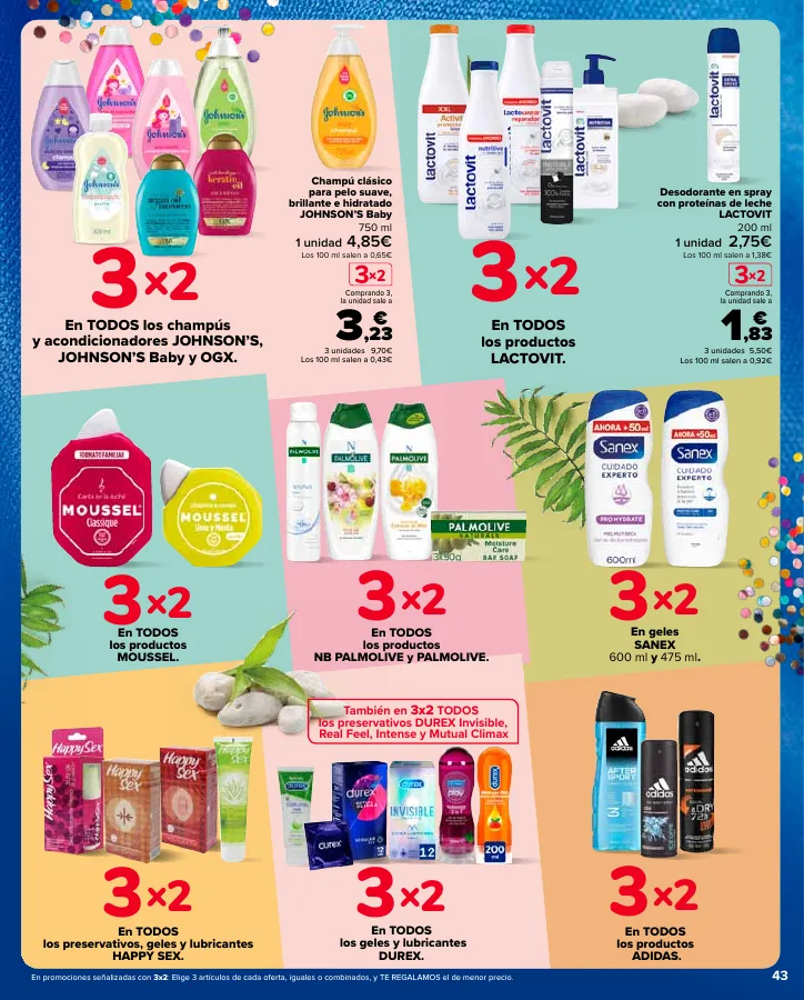 Número de página 43 del folleto promocional de la tienda Carrefour - 3x2 (Alimentación, Drogueria, Perfumeria y comida de animales)+CHOLLOS - fecha de vigencia: desde25.04 bis 09.05