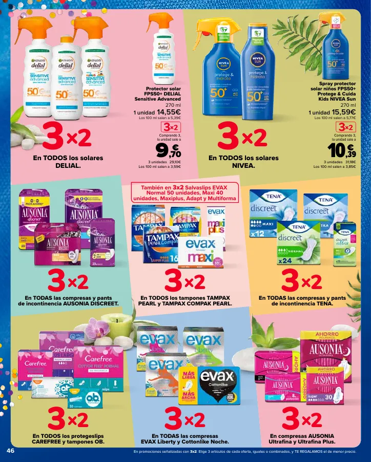 Número de página 46 del folleto promocional de la tienda Carrefour - 3x2 (Alimentación, Drogueria, Perfumeria y comida de animales)+CHOLLOS - fecha de vigencia: desde25.04 bis 09.05