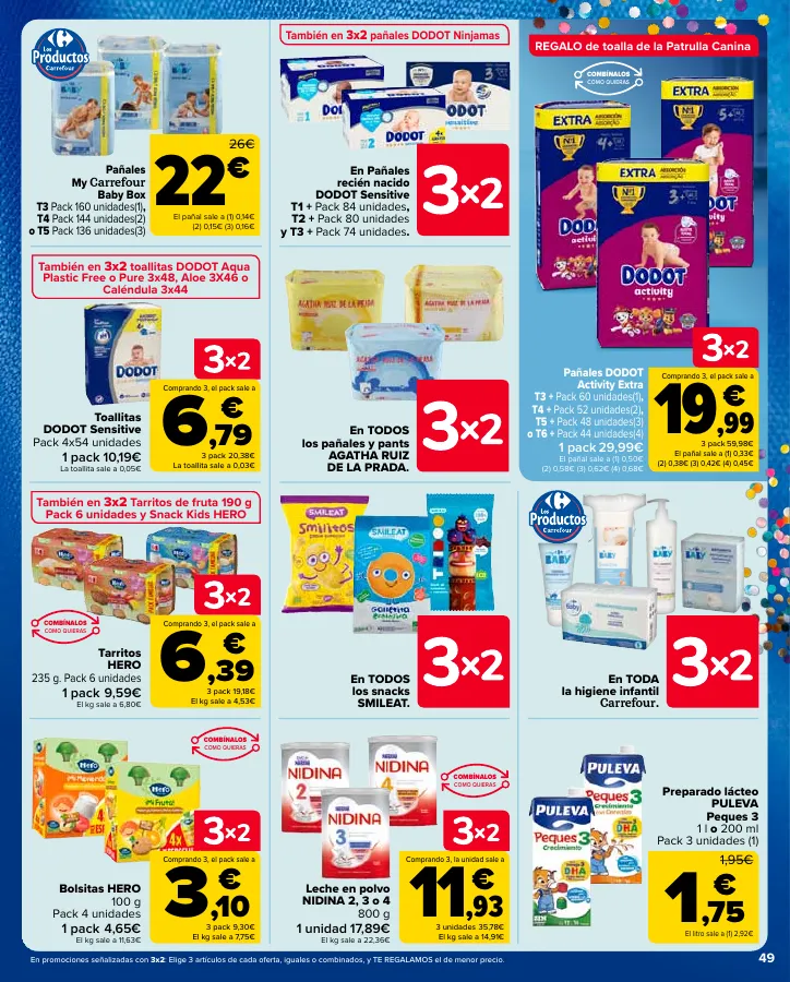 Número de página 49 del folleto promocional de la tienda Carrefour - 3x2 (Alimentación, Drogueria, Perfumeria y comida de animales)+CHOLLOS - fecha de vigencia: desde25.04 bis 09.05