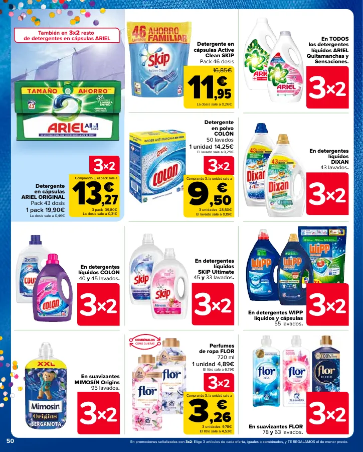 Número de página 50 del folleto promocional de la tienda Carrefour - 3x2 (Alimentación, Drogueria, Perfumeria y comida de animales)+CHOLLOS - fecha de vigencia: desde25.04 bis 09.05