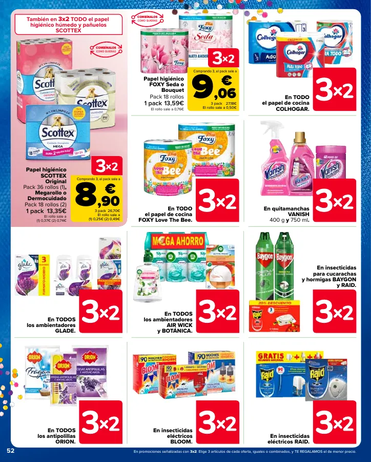 Número de página 52 del folleto promocional de la tienda Carrefour - 3x2 (Alimentación, Drogueria, Perfumeria y comida de animales)+CHOLLOS - fecha de vigencia: desde25.04 bis 09.05