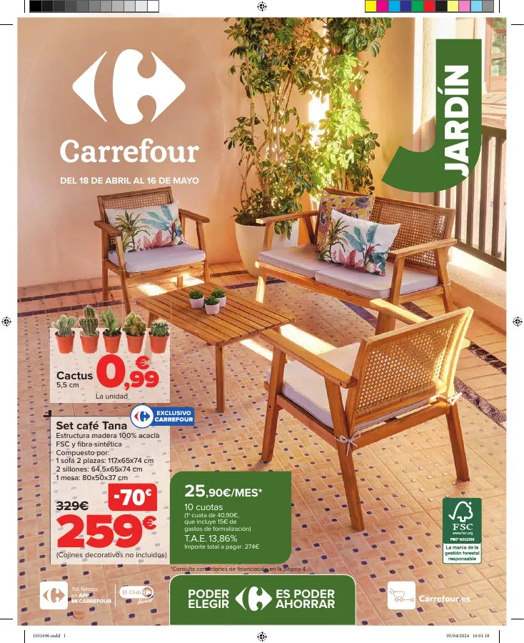 Número de página 1 del folleto promocional de la tienda Carrefour - JARDIN (Conjuntos jardín, sillas playa, piscinas, plantas y barbacoas) - fecha de vigencia: desde18.04 bis 16.05