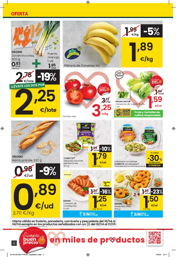 Número de página 4 del folleto promocional de la tienda Eroski - EROSKI city - Amor eterno a los buenos precios SUPERMERCADOS EROSKI CITY. - fecha de vigencia: desde18.04 bis 02.05