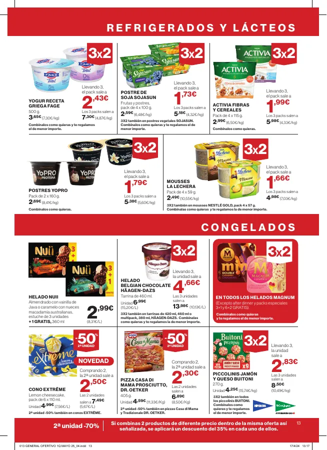 Número de página 13 del folleto promocional de la tienda Hipercor - Buenos percios a diario 3x2 en miles de productios - fecha de vigencia: desde25.04 bis 08.05