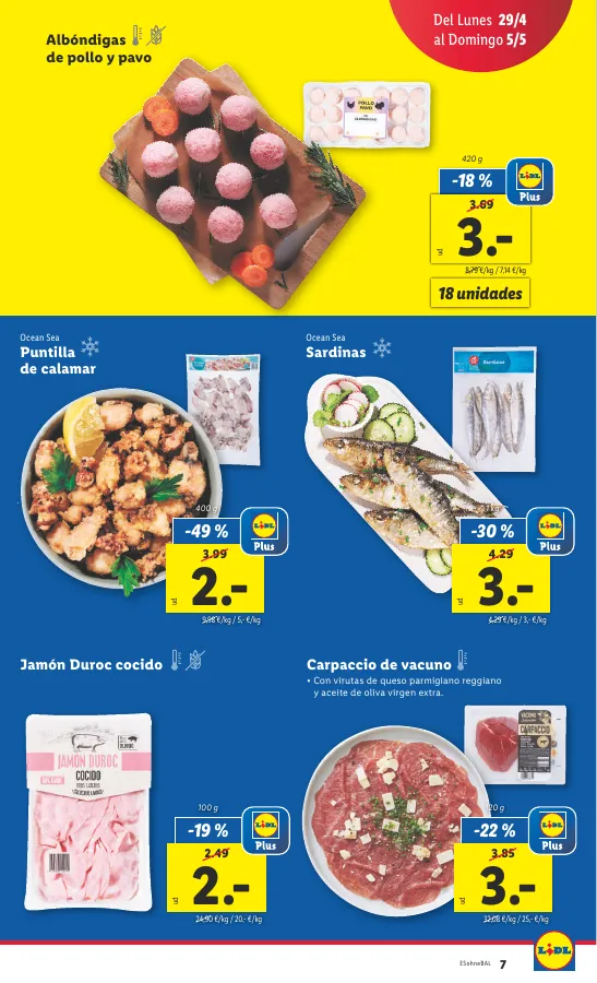 Número de página 7 del folleto promocional de la tienda Lidl - Bajamos los precios ermanentemente - fecha de vigencia: desde29.04 bis 05.05