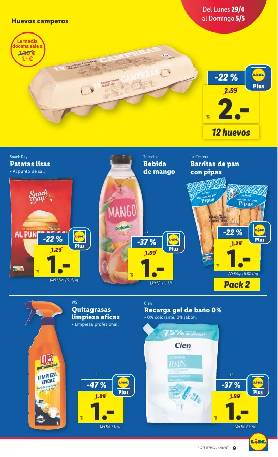 Número de página 9 del folleto promocional de la tienda Lidl - Bajamos los precios ermanentemente - fecha de vigencia: desde29.04 bis 05.05