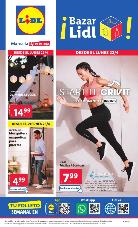 Número de página 1 del folleto promocional de la tienda Lidl - Bazar lidl. Start it crivit es tu momento running - fecha de vigencia: desde22.04 bis 28.04