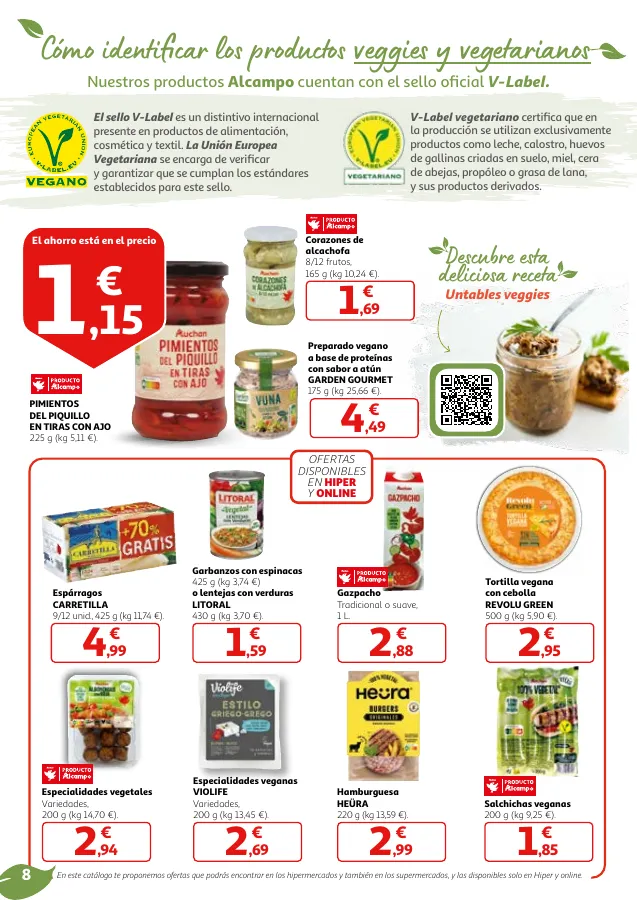 Número de página 8 del folleto promocional de la tienda Alcampo -  		Veggie y mucho más... a precios imbat... - fecha de vigencia: desde02.05 bis 15.05