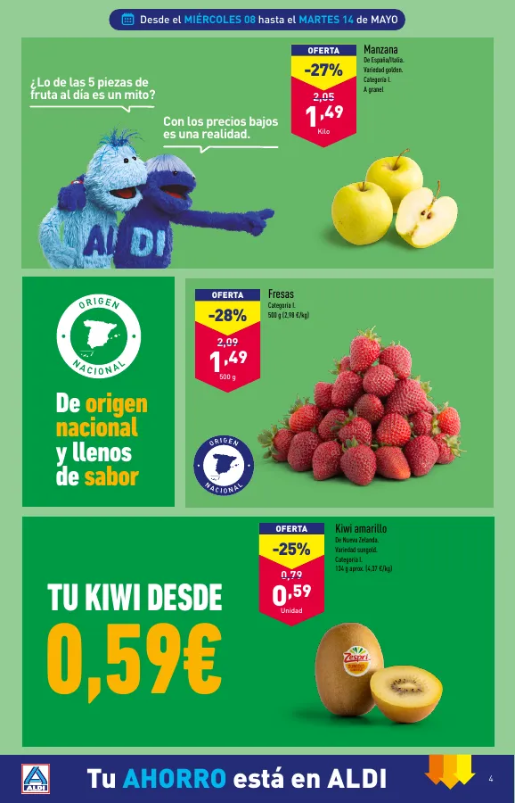 Número de página 4 del folleto promocional de la tienda Aldi - Muy frescas muy de aqui - fecha de vigencia: desde08.05 bis 14.05