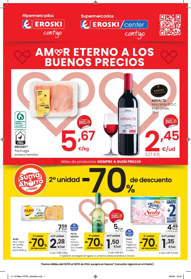 Número de página 1 del folleto promocional de la tienda Eroski - Hipermercado EROSKI - fecha de vigencia: desde03.05 bis 14.05