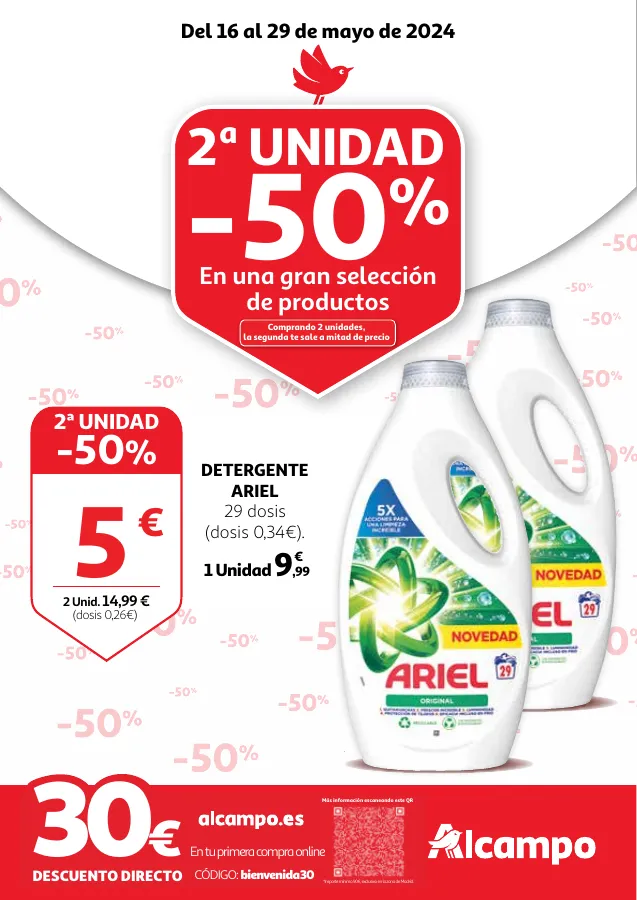 Número de página 1 del folleto promocional de la tienda Alcampo - 2 unidad -50% en una gran seleccion - fecha de vigencia: desde16.05 bis 29.05