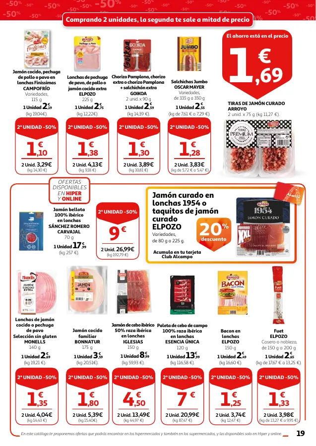 Número de página 19 del folleto promocional de la tienda Alcampo - 2 unidad -50% en una gran seleccion - fecha de vigencia: desde16.05 bis 29.05