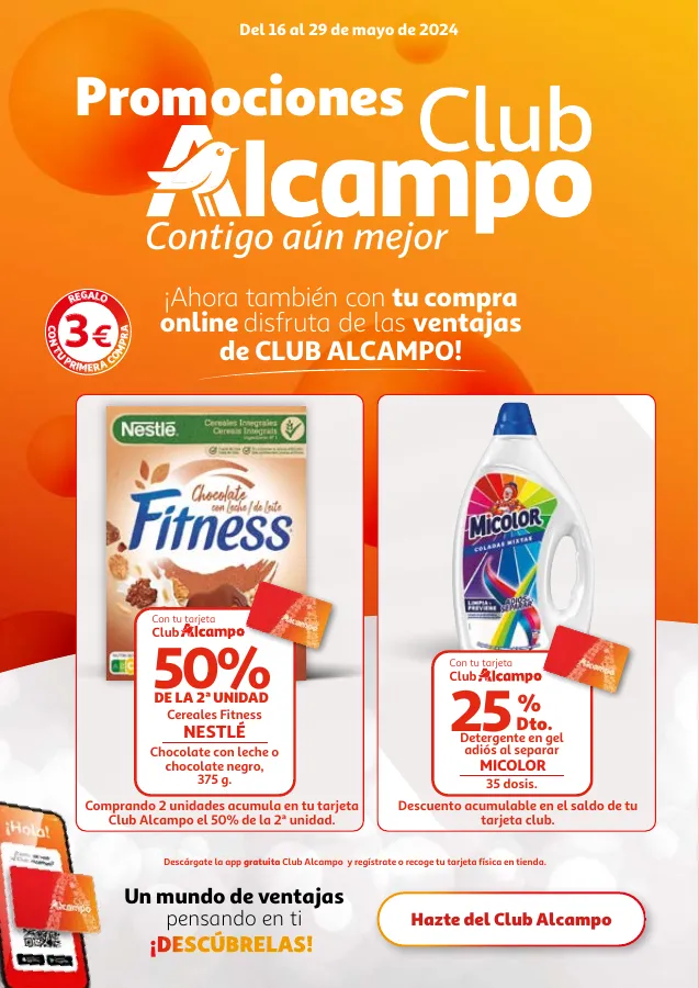 Número de página 1 del folleto promocional de la tienda Alcampo - Promociones Club Alcampo Contiego aun mejor - fecha de vigencia: desde16.05 bis 29.05