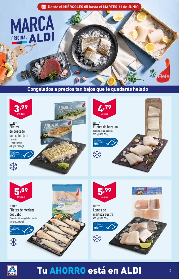 Número de página 13 del folleto promocional de la tienda Aldi - Que el calor no te pille fuera de juego. Con nuestros precios en climatización vas a notar un soplo de aire fresco. También para tu bolsillo. - fecha de vigencia: desde05.06 bis 11.06