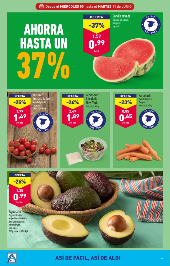 Número de página 4 del folleto promocional de la tienda Aldi - Que el calor no te pille fuera de juego. Con nuestros precios en climatización vas a notar un soplo de aire fresco. También para tu bolsillo. - fecha de vigencia: desde05.06 bis 11.06