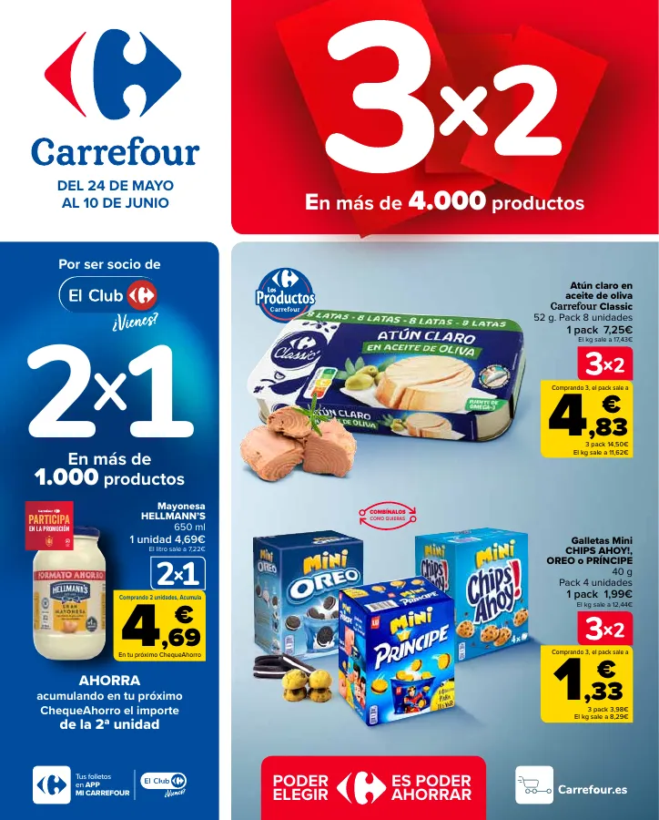 Número de página 1 del folleto promocional de la tienda Carrefour - En mas de 4000 productos - fecha de vigencia: desde24.05 bis 10.06