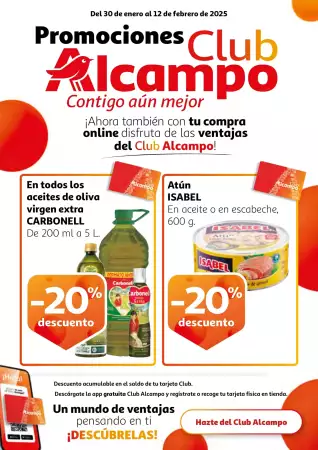 Folleto promocional alcampo. Título: Promociones Club Alcampo Contigo aún mejor. La oferta es válida: 2025-01-30 - 2025-02-12