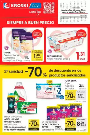 Folleto promocional Eroski. Título: Siempre a buen precio. La oferta es válida: 2025-01-30 - 2025-02-11