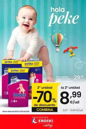 Folleto promocional Eroski. Título: hola peke . La oferta es válida: 2025-01-30 - 2025-02-11