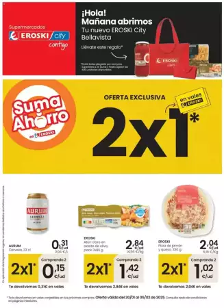 Folleto promocional Eroski. Título: Suma ahorro. La oferta es válida: 2025-01-30 - 2025-02-05