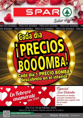 Folleto promocional Spar. Título: Cada dia precios booomba!. La oferta es válida: 2025-02-02 - 2025-02-16